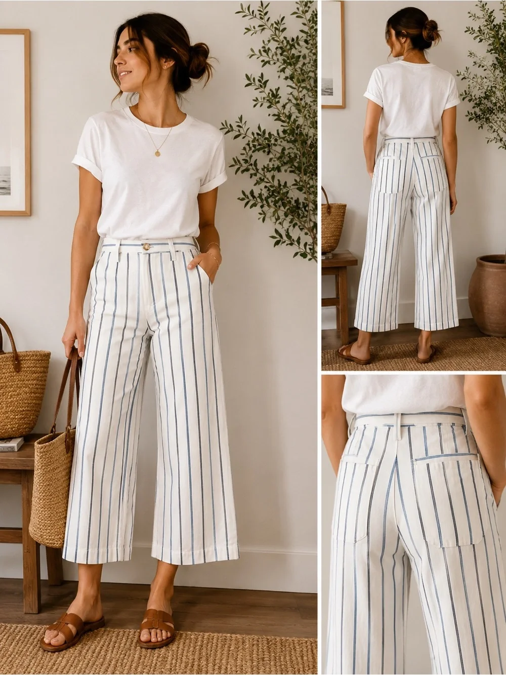 Madewell Slim Emmett Wide Leg Crop Pants 28 Montpellier Stripe NWT High Rise - Picture 1 of 11